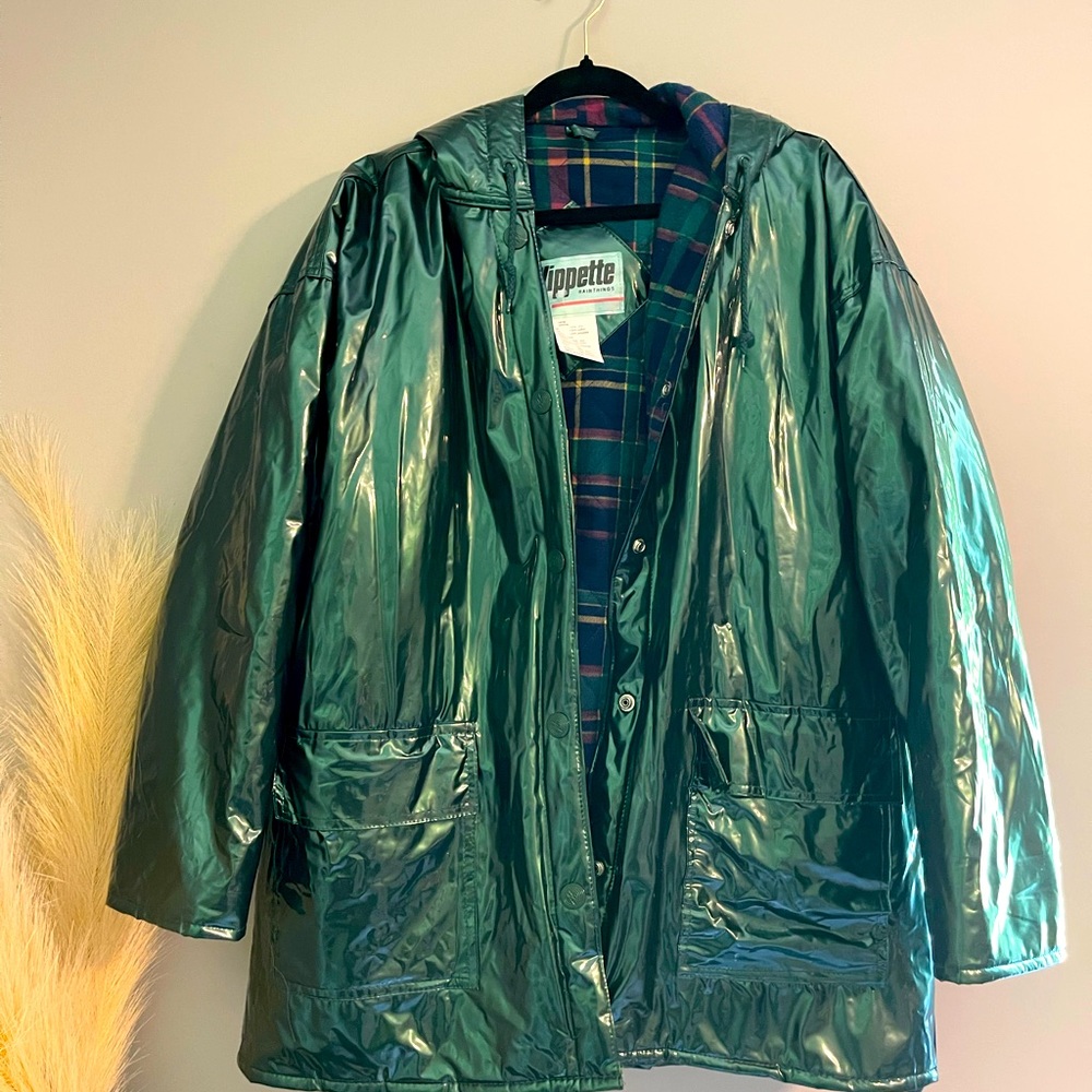 NWOT Metalic Green Rain Coat - Vintage Wippette Rainthings - Vintage Raincoat